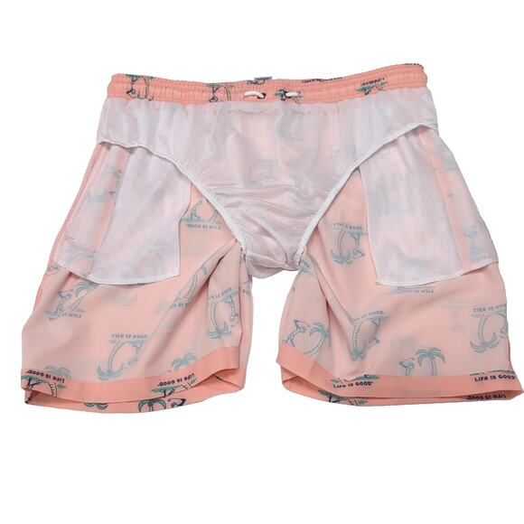 Life is Good Jake Golf Swim Trunks Mens Size L Peachy Pink Multi UPF 50+ NEW NWT - Picture 3 of 13